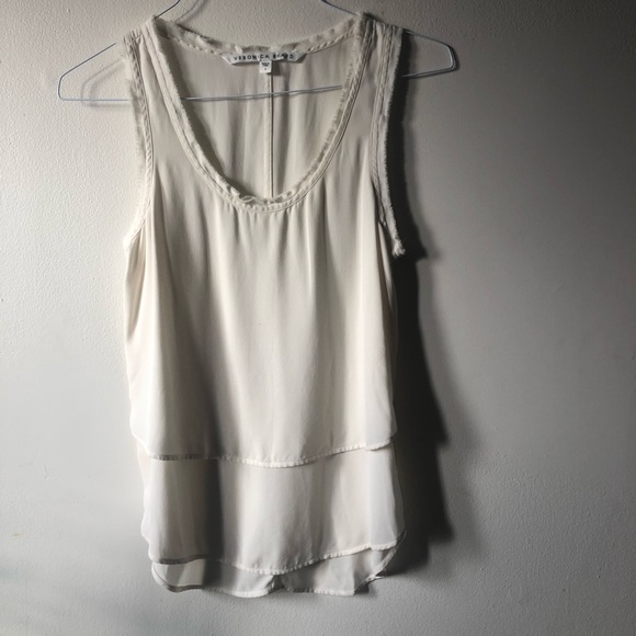 ❤️Veronica Beard Ivory Sleeveless Layered Top Raw Neckline Hem Sz 2 - Picture 1 of 7